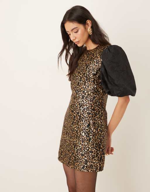 Sister Jane - Cherie - Vestito corto con stampa leopardata jacquard e maniche a sbuffo, 2 di 4