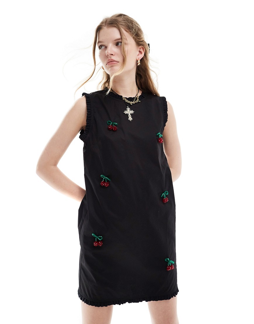 Sister Jane cherry embellished mini dress in black