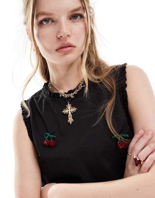Sister Jane cherry embellished mini dress in black | ASOS