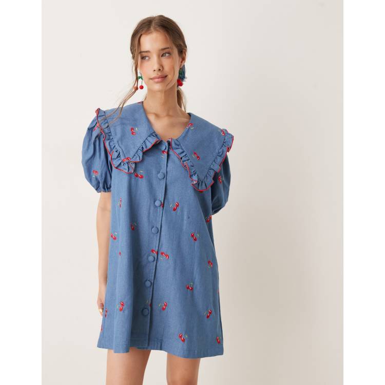 Sister Jane cherry embellished oversized collar mini dress