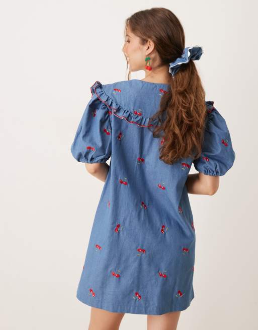 blue cherry dress Light Blue Cherry Rita Girl Drop Waist Dress main image 0