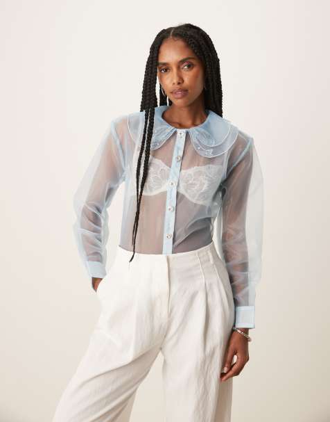Sister Jane Chicory blouse in sheer organza in light blue - view 1