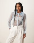 [sister jane] Sister Jane Chicory blouse in sheer organza in light blue M Light Blue