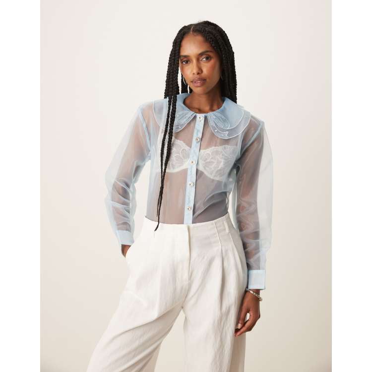 Sister Jane Chicory sheer organza blouse in light blue | ASOS