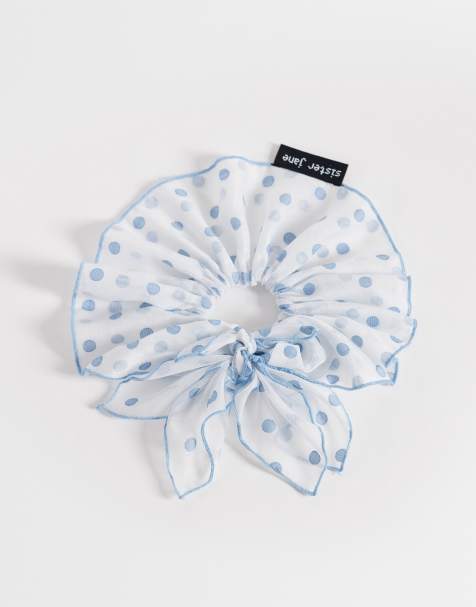 Sister Jane chiffon polka dot oversized scrunchie in blue - view 1