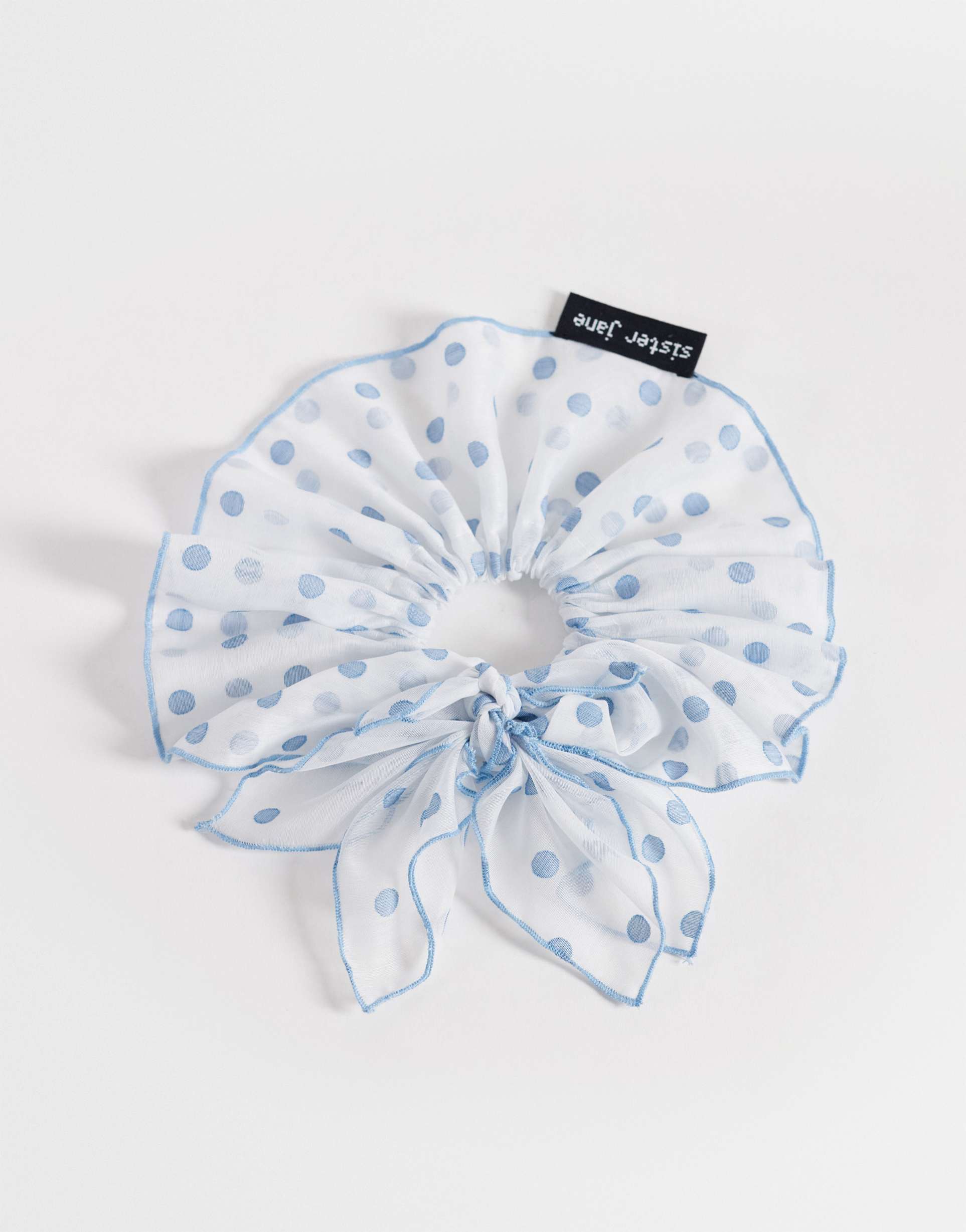 sister jane chiffon polka dot oversized scrunchie in blue