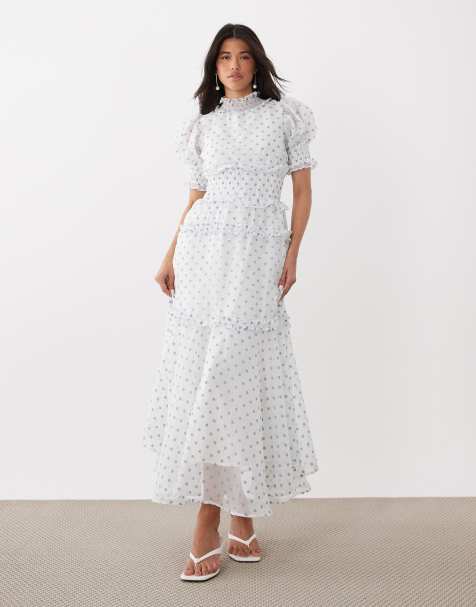 Sister Jane chiffon shirred ruffle puff sleeve maxi dress in blue polka dot - view 1