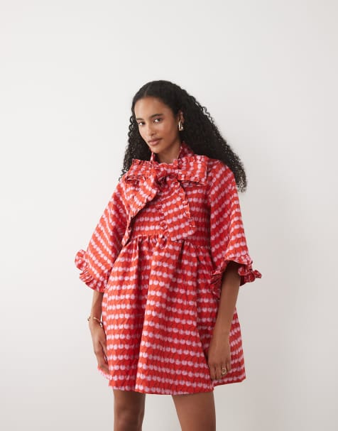 Sister Jane - Clara - Robe courte oversize en jacquard avec nœud - Rouge - view 1