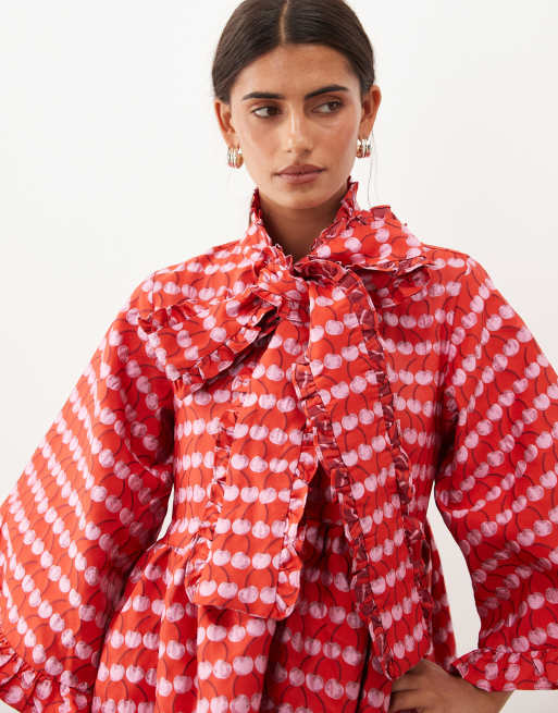 Sister Jane - Clara - Robe courte oversize en jacquard avec nœud - Rouge, 2 de 4