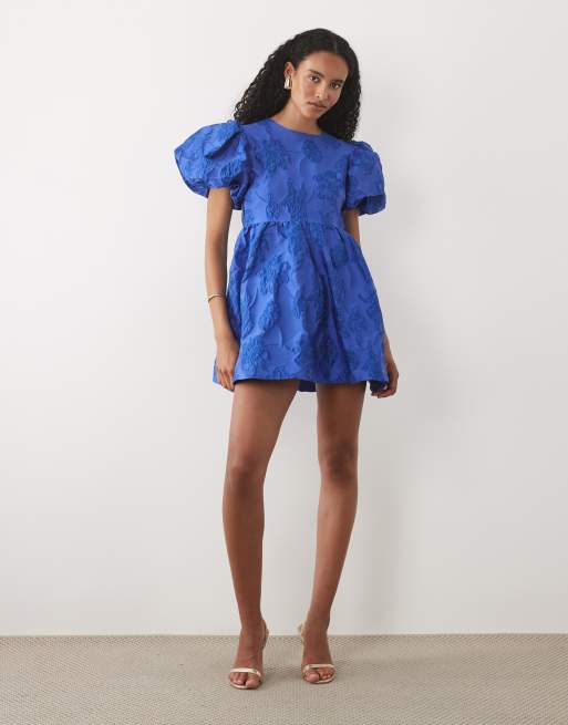 cobalt blue mini dress Lais One Shoulder Cut Out Bodycon  Shop American Threads Women's Trendy Online Boutique / L Wrap around Women's Blue / Silver Embellished