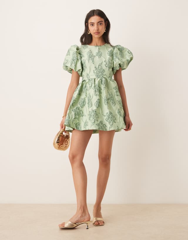 Sister Jane Clover jacquard mini dress in sage green | ASOS