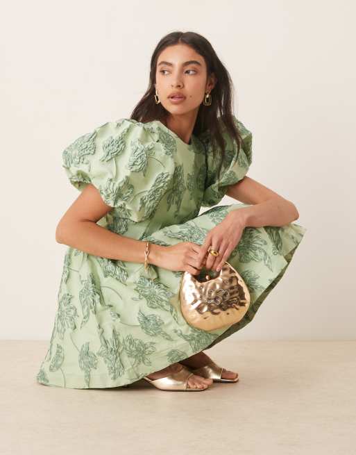 Sister Jane Clover jacquard mini dress in sage green