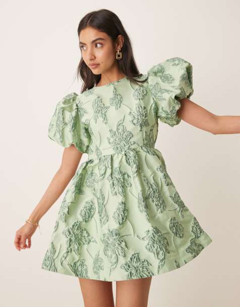 Sister Jane - Clover - Vestito corto in jacquard verde salvia - view 1