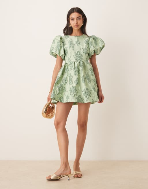 Sister Jane - Clover - Vestito corto in jacquard verde salvia, 2 di 4