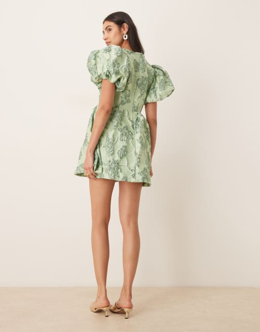 Sister Jane - Clover - Vestito corto in jacquard verde salvia, 3 di 4