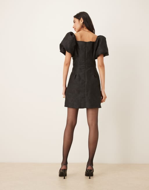 Sister Jane - Cocktail - Vestito corto bianco e nero con maniche a sbuffo e fiocco a contrasto, 2 di 4