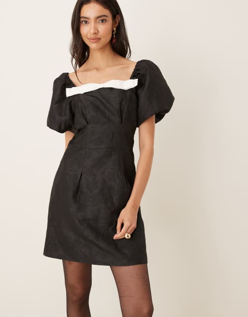 Sister Jane - Cocktail - Vestito corto bianco e nero con maniche a sbuffo e fiocco a contrasto, 4 di 4