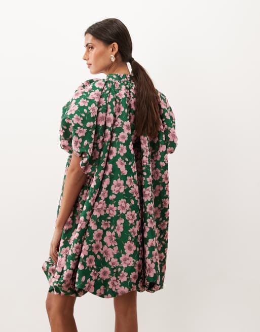 Sister Jane Colette jacquard high neck puff sleeve bubble hem mini