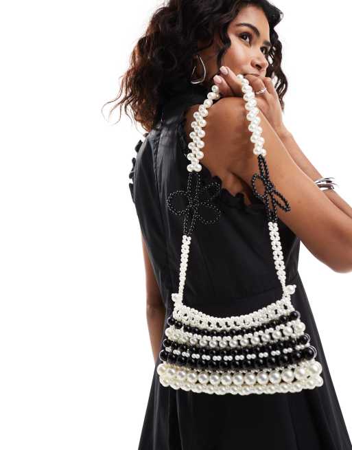 Sister Jane contrast beaded bag in monochrome (part of a set)