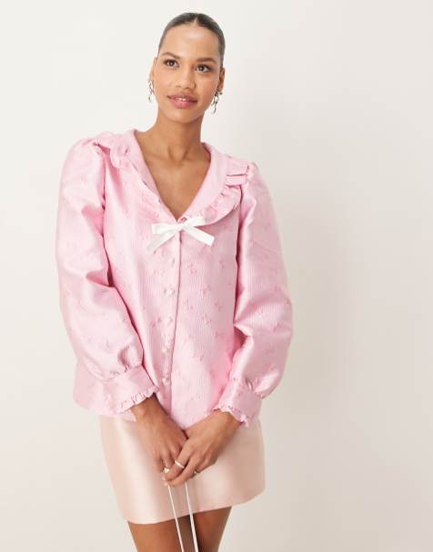Sister Jane contrast bow jacquard top in baby pink