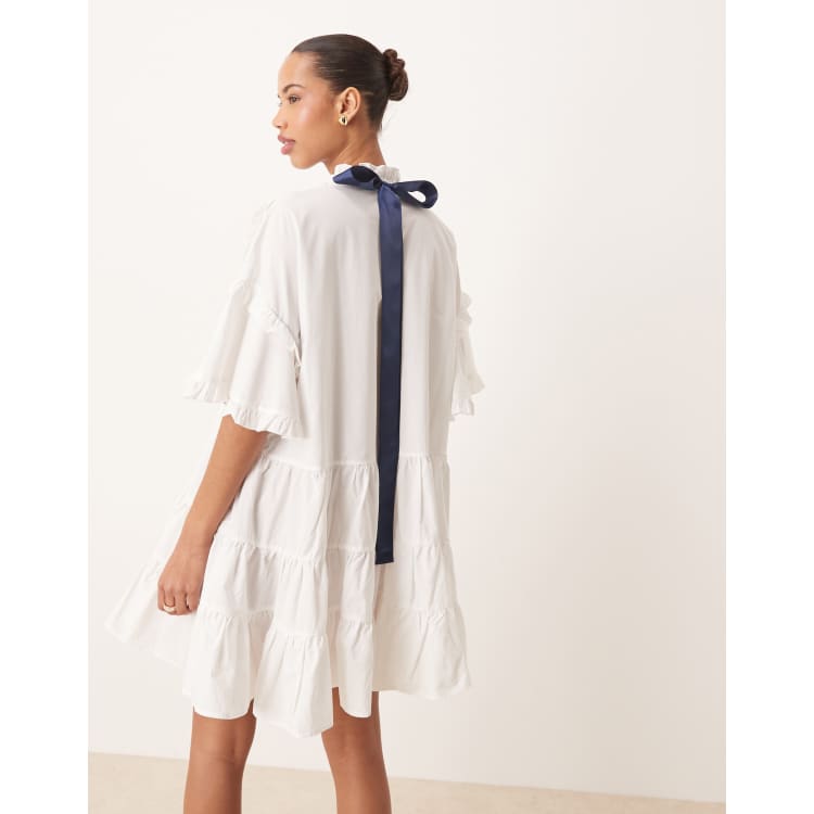 Sister Jane contrast bow mini dress in pearl white | ASOS