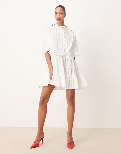 Sister Jane contrast bow mini dress in pearl white | ASOS Sister Jane contrast bow mini dress in pearl white | ASOS