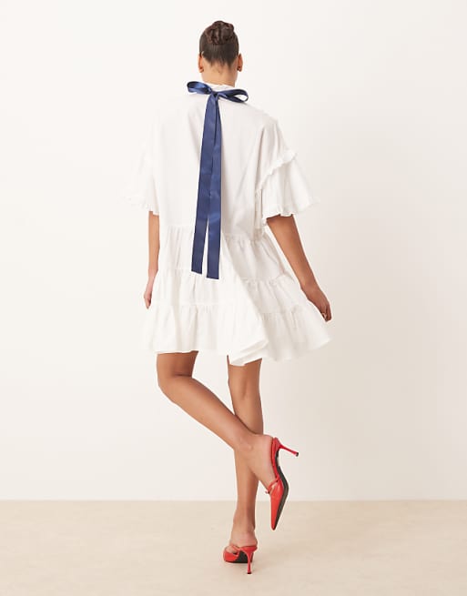 Sister Jane contrast bow mini dress in pearl white | ASOS Sister Jane contrast bow mini dress in pearl white | ASOS