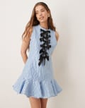[sister jane] Sister Jane contrast bow ruffle hem mini dress in powder blue M Dusty Blue
