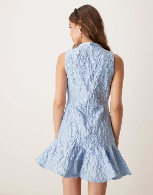 Sister Jane contrast bow ruffle hem mini dress in powder blue