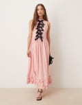[sister jane] Sister Jane contrast bow ruffle midaxi dress in pink XS Pink