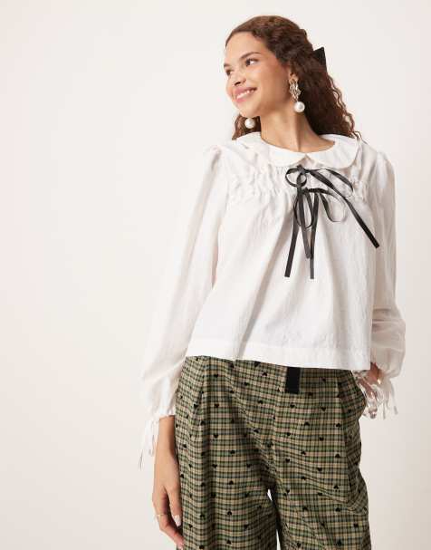 Sister Jane contrast bow shirt co-ord in ivory - view 1