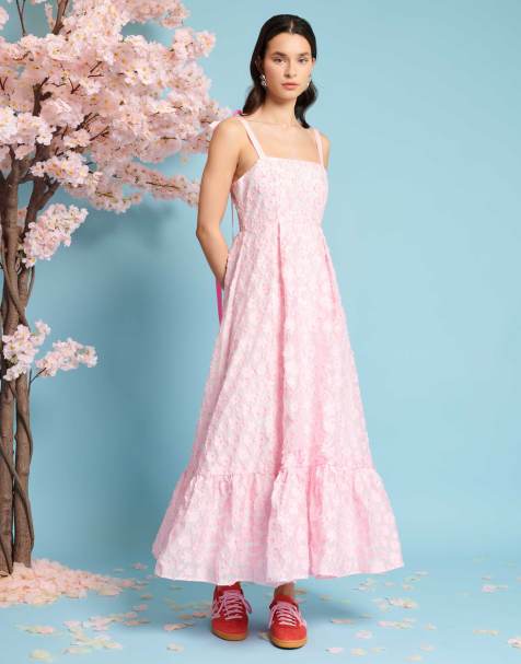Sister Jane contrast bow strap jacquard midaxi dress in pink - view 1