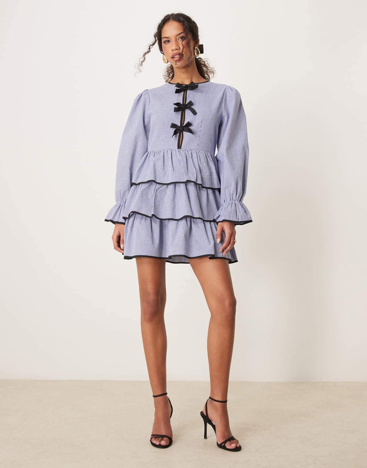 Sister Jane contrast bow striped mini dress in blue