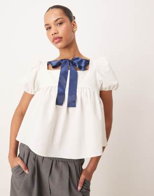 Sister Jane Contrast Bow Top In White