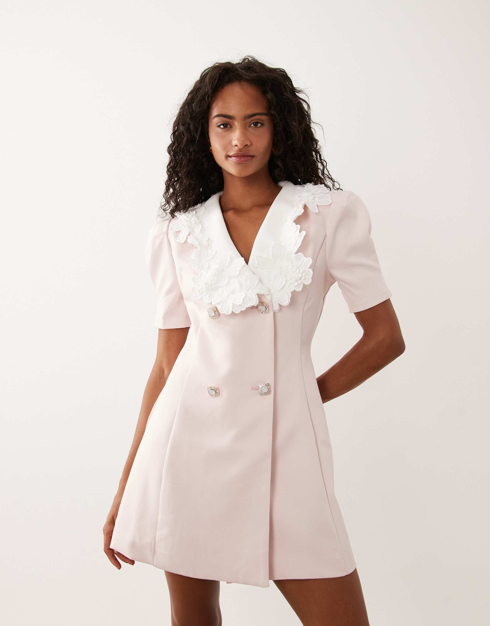 sister jane contrast collar button detail mini dress in pink