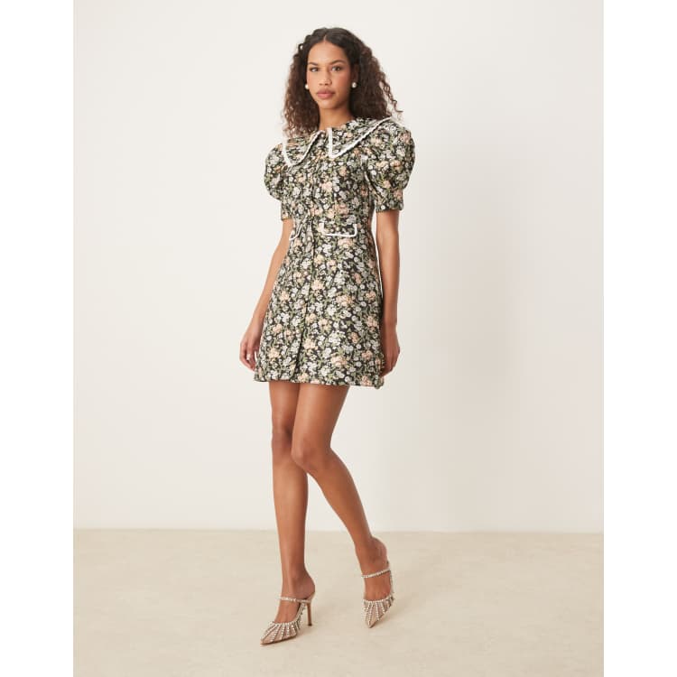 【英国発Sister Jane】Coco floral-jacquard organza mini dress Sister Jane Coco Floral-jacquard Organza Mini Dress Black