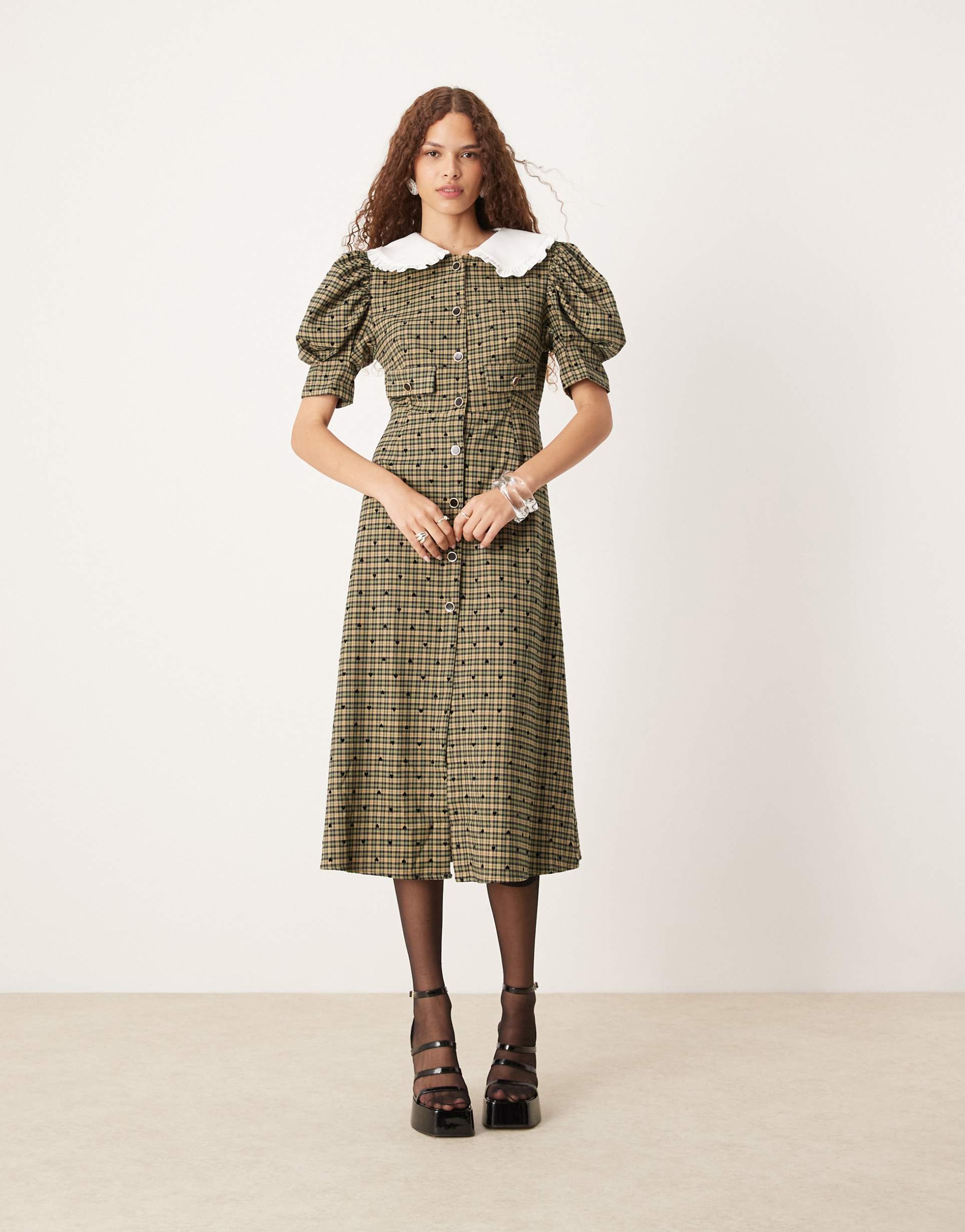 sister jane contrast collar midi dress in check