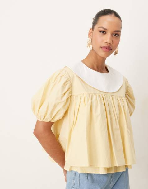 Sister Jane contrast collar top in pastel yellow - view 1