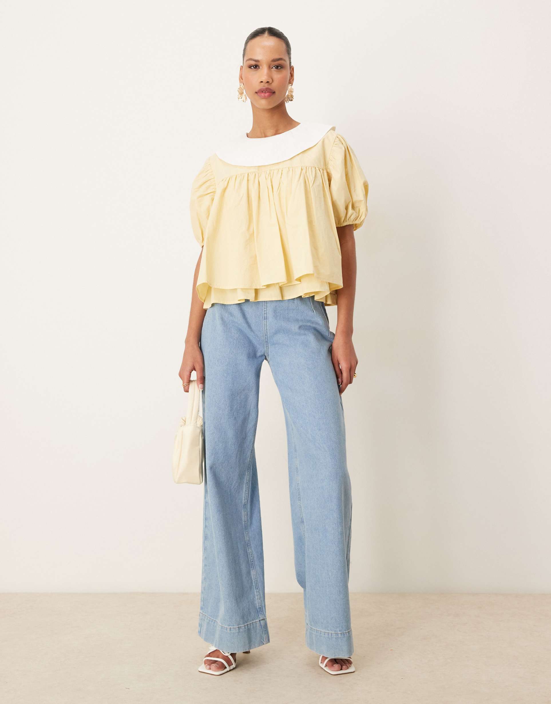 sister jane contrast collar top in pastel yellow