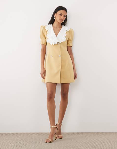 Sister Jane contrast collar button detail mini dress in yellow