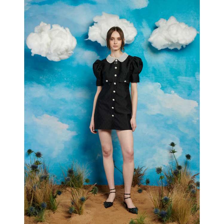 Sister Jane contrast lace jeweled mini dress in black