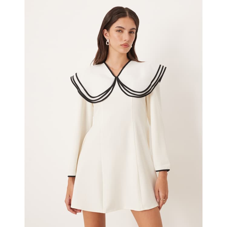 Sister Jane contrast layered oversized collar mini dress in white
