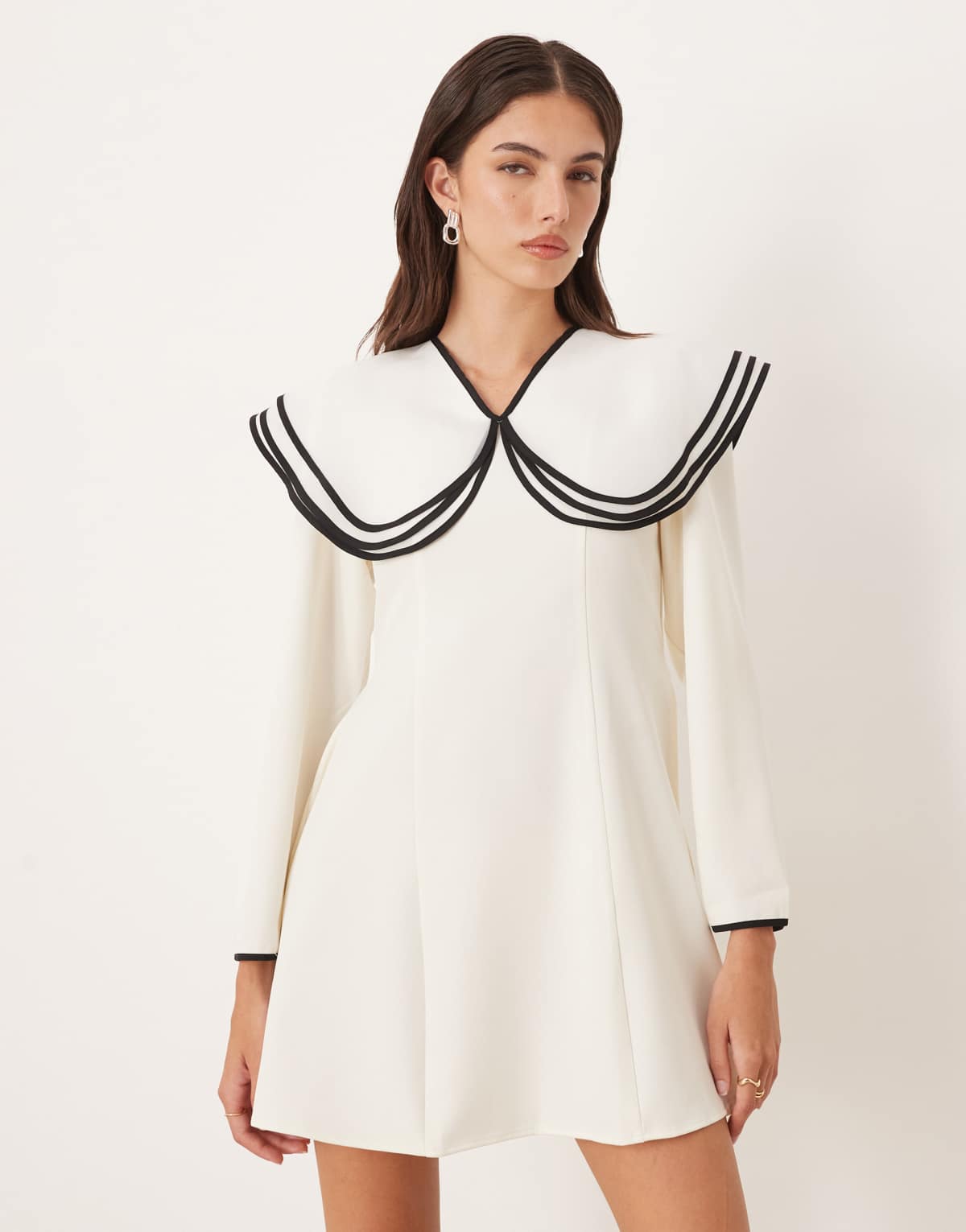 Sister Jane contrast layered oversized collar mini dress in white