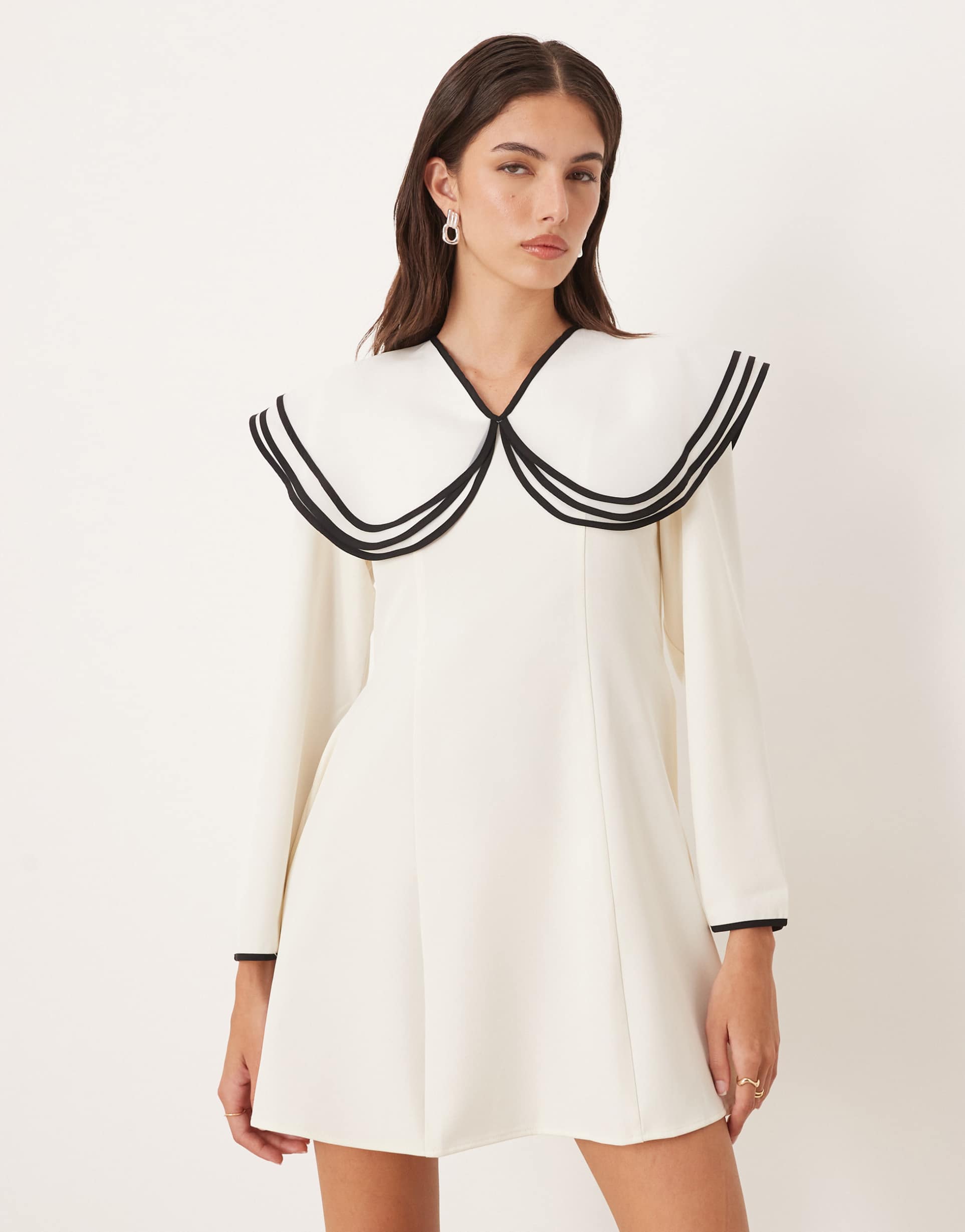 sister jane contrast layered oversized collar mini dress in white