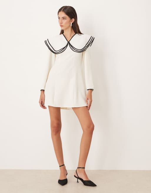 Sister Jane contrast layered oversized collar mini dress in white