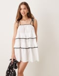 [sister jane] Sister Jane contrast tiered ruffle mini dress in ivory-White M Plus Ivory
