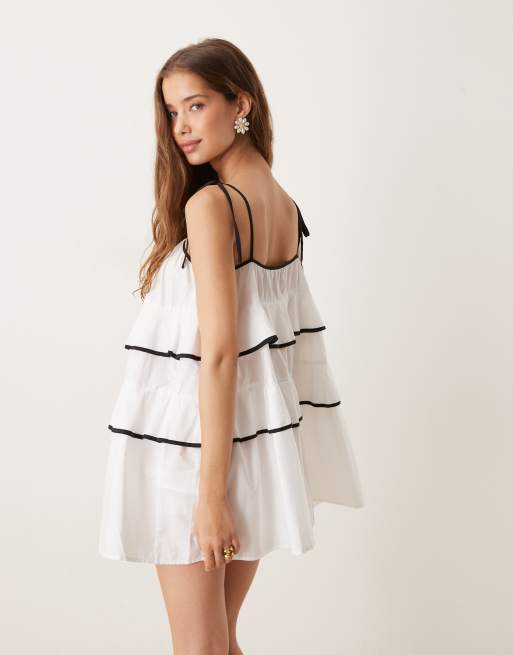 Sister Jane contrast tiered ruffle mini dress in ivory, 3 of 4