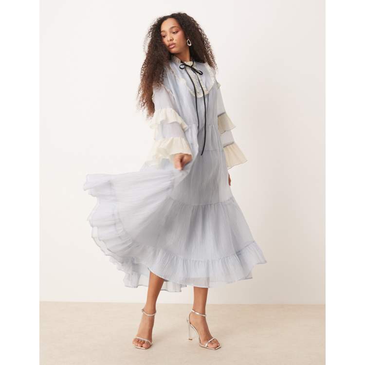 Sister Jane contrast tiered tulle maxi dress in pastel blue