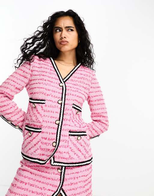 Sister Jane contrast trim tweed jacket in pink - part of a set | ASOS