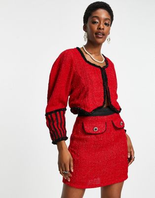 Sister Jane cropped blazer in red tweed co-ord